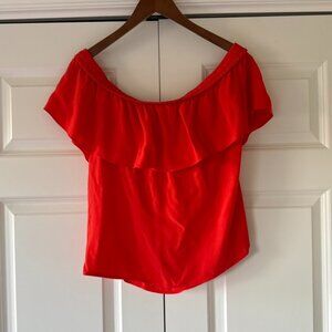 Veronica Beard Red Off the Shoulder Ruffle Top Size 8